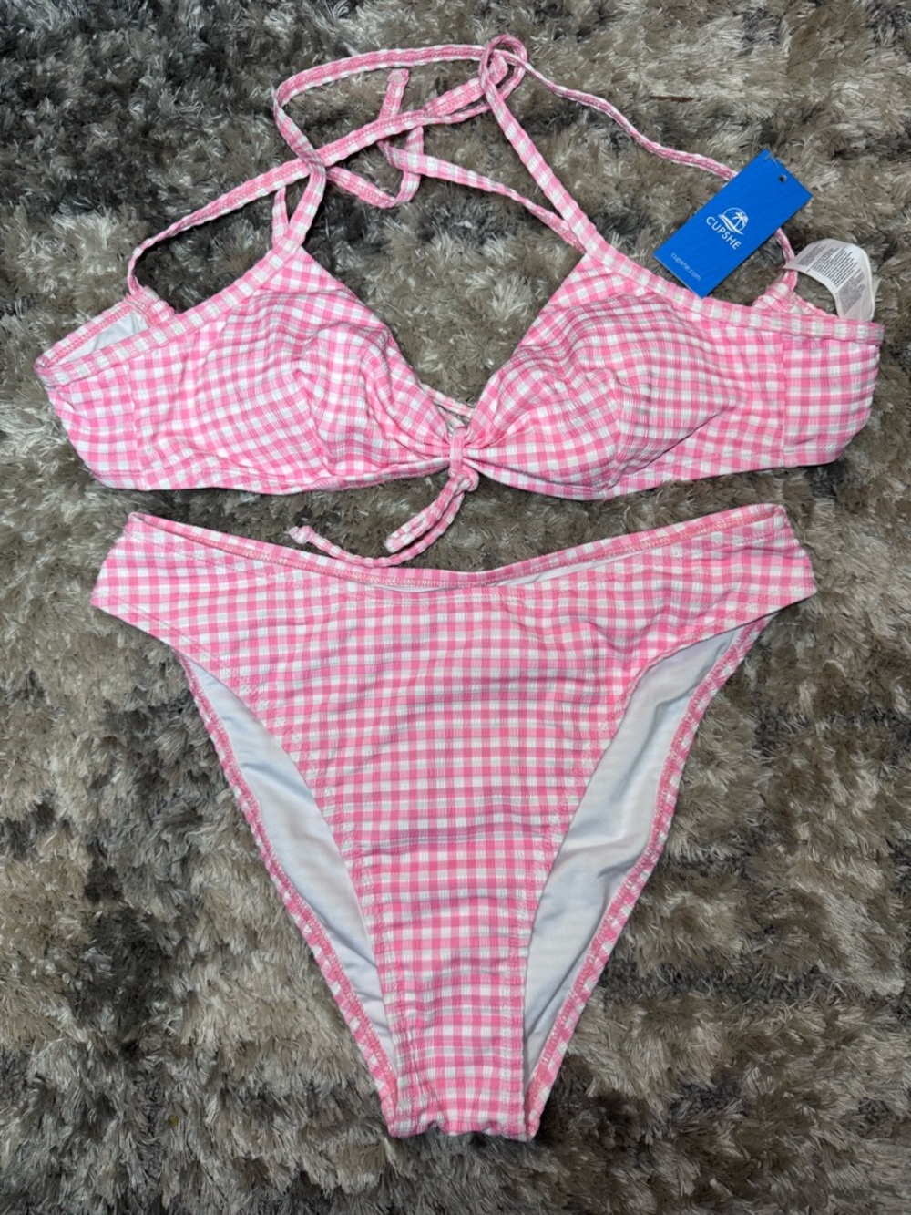 Cupshe Pink Gingham Tie-Front Bikini